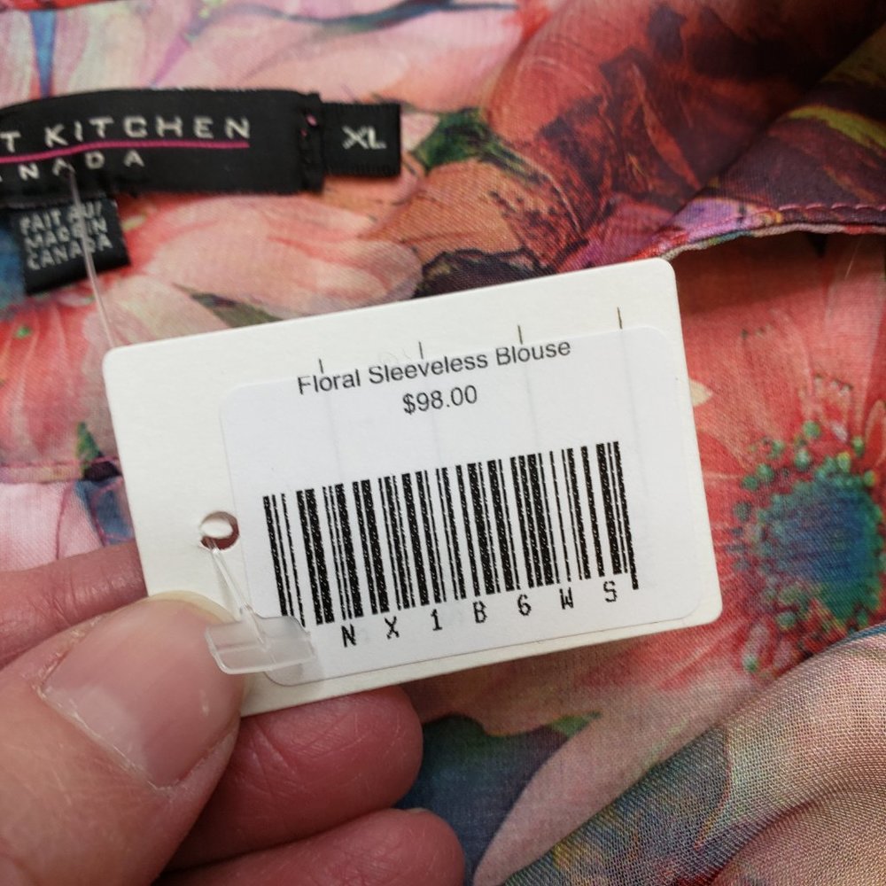 Robert Kitchen Canada Floral Sleeveless Button Up Sheer Bow Top XL MSRP $98 - Picture 5 of 9